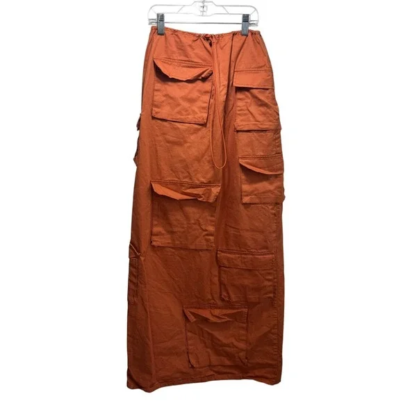 Akira Y3K Utility Chic Guardian Cargo Maxi Skirt S Orange String Elastic Waist - Picture 7 of 11